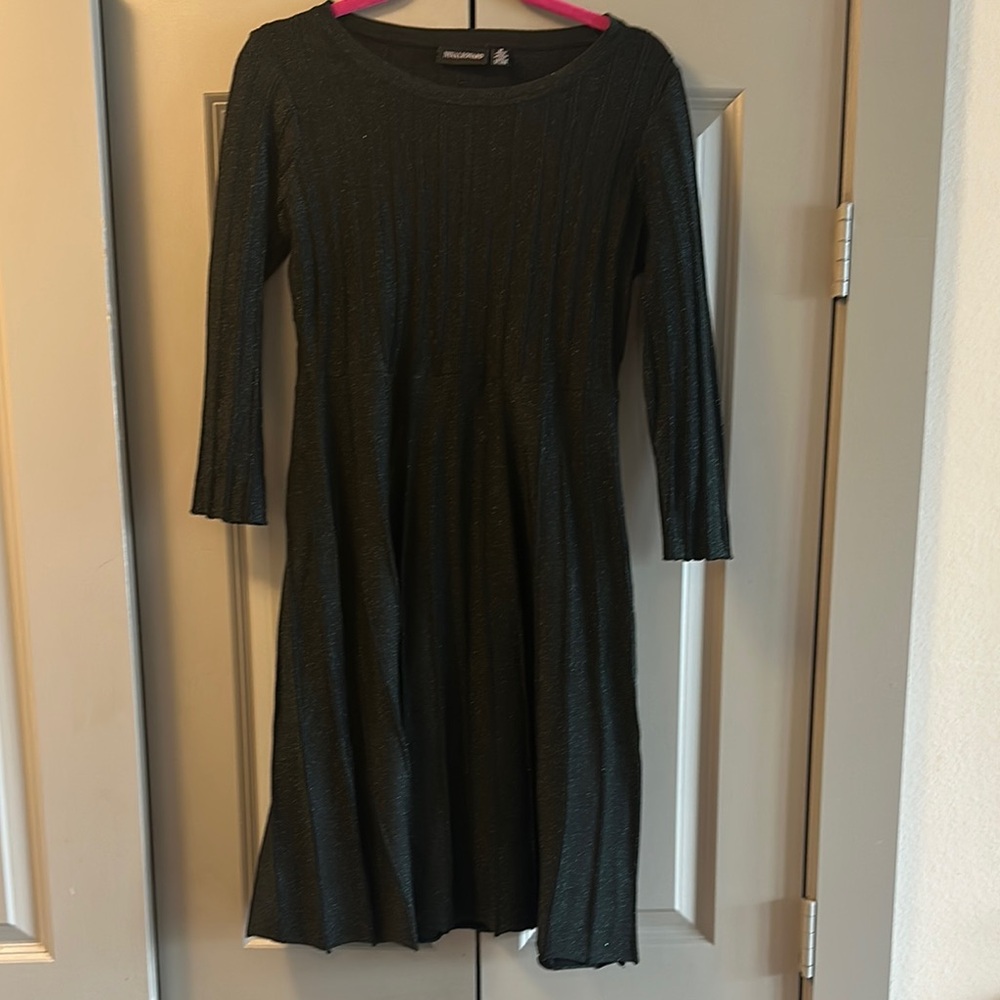Nina Leonard Deep Green A-Line Scoop Neck Sweater Dress